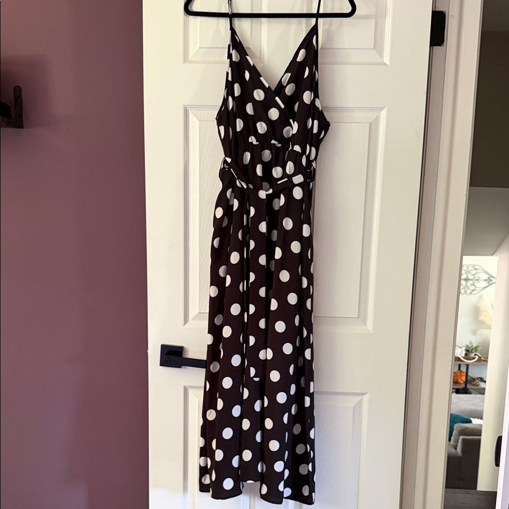 Sleeveless Black Polka Dot Wrap Maxi Dress